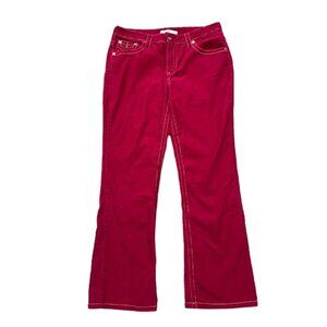 Y2K 2000s Tommy Hilfiger Contrast Stitch Red Corduroy Flare Bootcut Pants 12